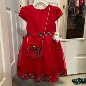 Blueberi Boulevard Holiday Red Dress with Plaid Accents